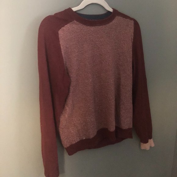 Ted Baker Wool Burgundy Striped Baseball Sweater - Picture 1 of 6